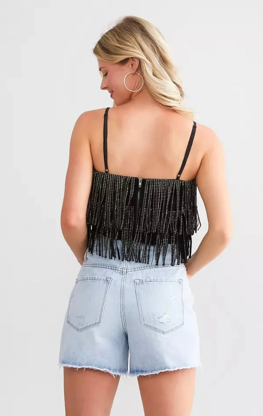 Zenni Rhinestone Fringe Top