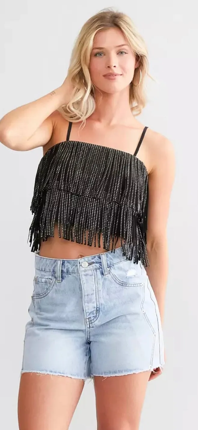Zenni Rhinestone Fringe Top